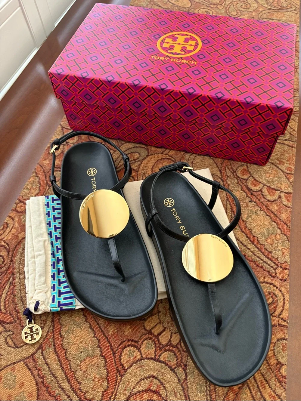 Tory Burch Patos Thong Sandal Perfect Black Size 7  NIB